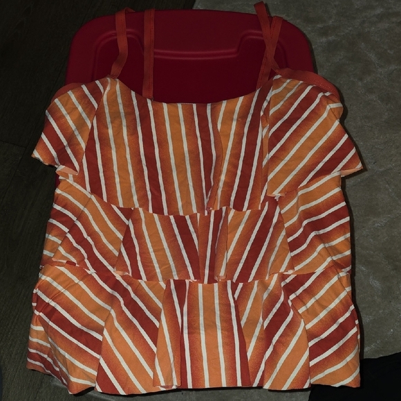 (J29) Striped Orange Women's Swim Top - Picture 1 of 3